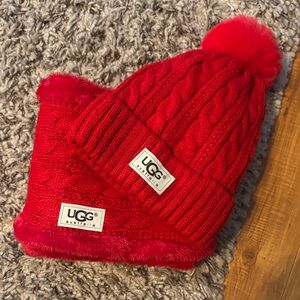 UGG Vibrant Red Cable Knit Hat